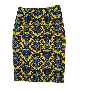 Brixon Ivy Stitch Fix Blue & Yellow Floral Print Jersey Knit Stretch Pencil Skir